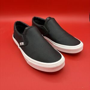 VANS Classic Slip-On Perf Leather Black Skateboard Shoes 721356 Size M7/W8.5